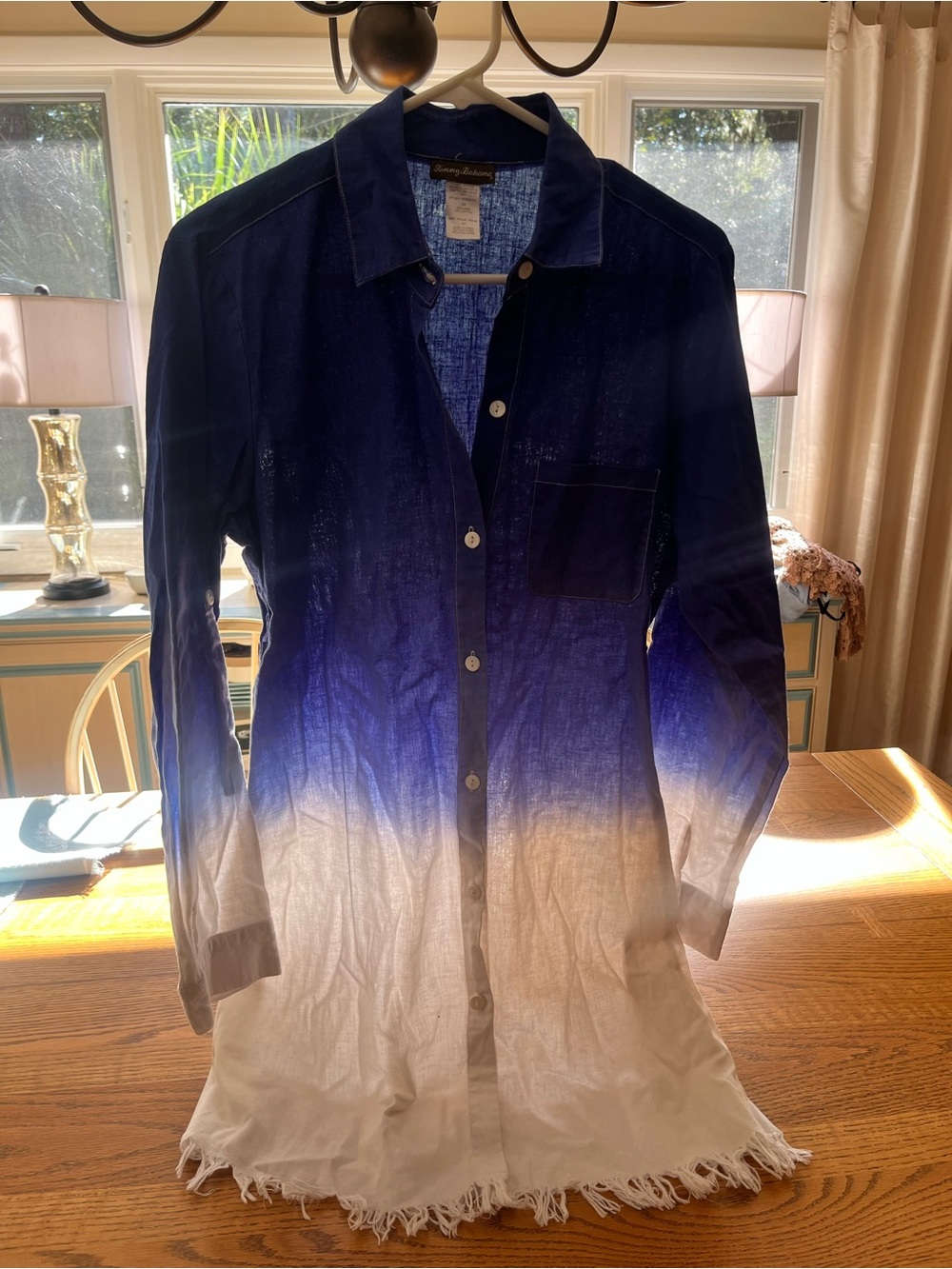 Tommy Bahama Blue to Cream Ombre Longline Shirt Jacket